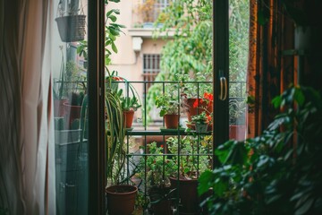 Fototapeta na wymiar Cozy Urban Balcony with Plants