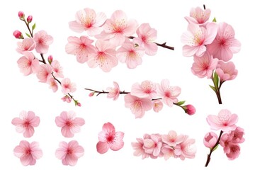 A bunch of pink flowers on a branch, suitable for various floral themes