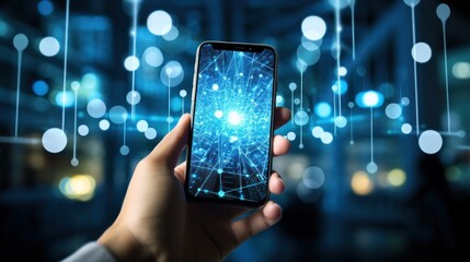 hand hold mobile phone and the big data wireless 5G connecting, technology, networking, digital, business, connect, communication, smartphone, online, cyberspace, social, media, interface