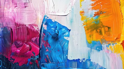 Abstract acrylic paint strokes and splatters on canvas. Contemporary art for design and decoration.