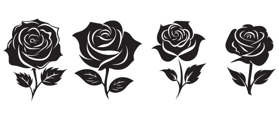 Rose icon black silhouette on a white background. Vector illustration.