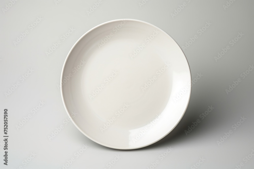 Poster a simple white plate on a table, versatile for various concepts