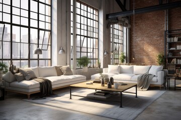 Naklejka na ściany i meble A well-furnished living room with a spacious window. Suitable for home decor inspiration
