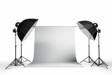 A photo studio setup with three lights and a backdrop. Ideal for professional photography projects