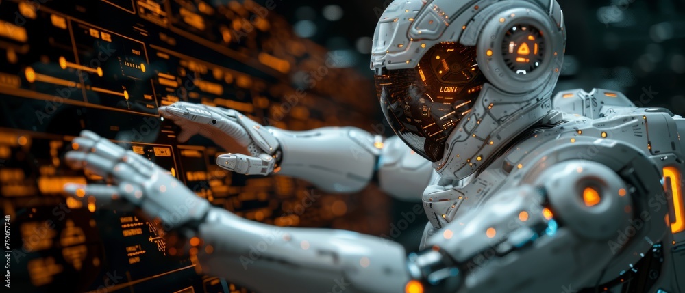 Poster Using artificial intelligence for working tools. Chat bots and smart robots, using artificial intelligence to generate things. Artificial intelligence for solving problems at work.