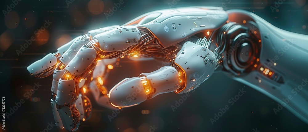 Aufkleber A businessman uses artificial intelligence for work tools. Chat bots communicate with AI. Smart robots use AI to generate something or to help solve work issues.