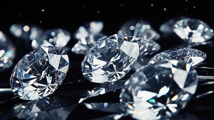A bunch of diamonds displayed on a table. Suitable for luxury and wealth concepts - obrazy, fototapety, plakaty
