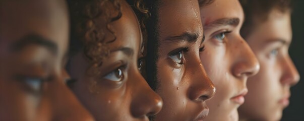 Multiracial teenagers find solace in a support group seeking comfort and empathy. Concept Teenagers, Multiracial, Support Group, Solace, Empathy - obrazy, fototapety, plakaty