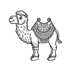 Line art of camel cartoon with blanket cover on humps vector