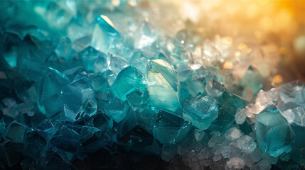 Background with mint colored crystals. Mint colored glass crystals with reflections of light. Abstract background with bokeh effect. AI generative - Powered by Adobe