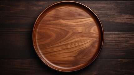 A wooden plate on a wooden table. Perfect for food or kitchen themes