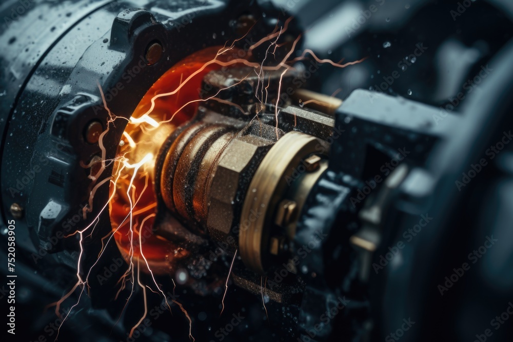 Poster close up of a metal object with wires, suitable for industrial concepts