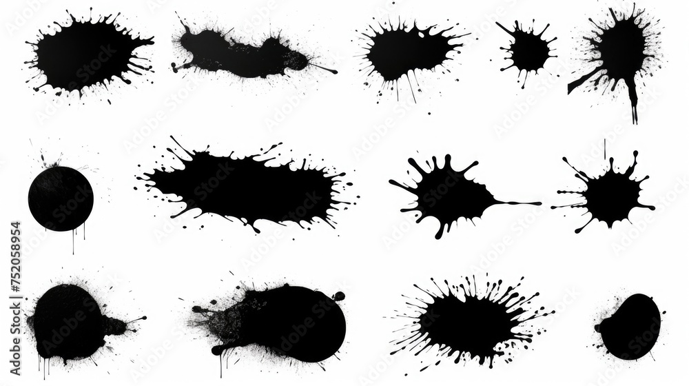 Poster various ink splats on a clean white surface. perfect for graphic design projects