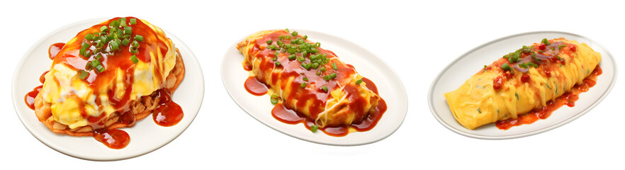 Omurice isolated on a transparent PNG background, white background , Generative Ai