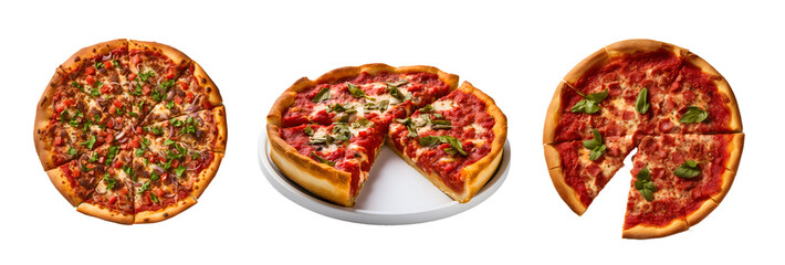 chicago style pizza isolated on a transparent PNG background, white background , Generative Ai
