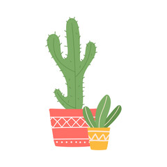 Cactus in flowerpot flat vector illustration isolated on white background.