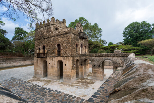Gondar city, Gonder, Royal Enclosure Fasil Ghebbi Fasilides Bath - Fasilides kings swimming Pool. UNESCO World Heritage List. Famous African architecture