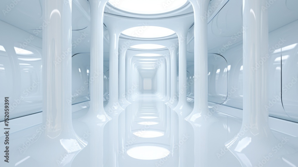 Aufkleber a white room with numerous columns and round windows, suitable for architectural and interior design