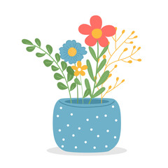 Flowers in a pot. Vector illustration in flat cartoon style.