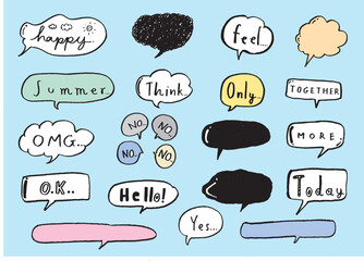 Cute vector speech bubble colorful set,Hand drawn set of speech bubbles with handwritten for book ,card, business, poster design. Vector illustration design for fashion fabrics, textile graphics