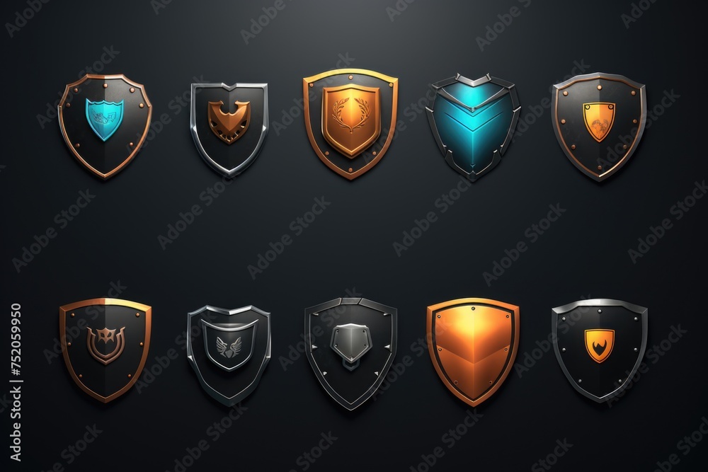 Aufkleber a set of shields with different colors for various purposes