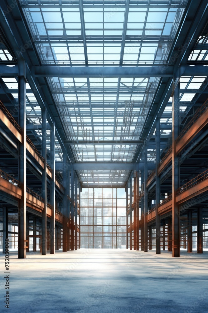 Aufkleber an empty warehouse with numerous windows. suitable for industrial concepts