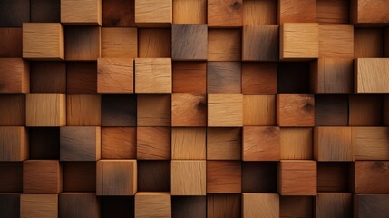 Detailed view of a wall made of wooden blocks. Suitable for construction or interior design concepts