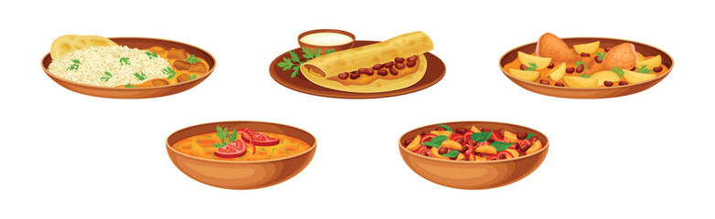 Traditional Arabian Cuisine Food and Dish Vector Set