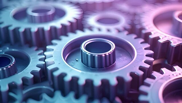 A series of interconnected gears in vibrant shades of blue green and purple represent the complex system of retirement savings and pension funds. The gears spin and rotate