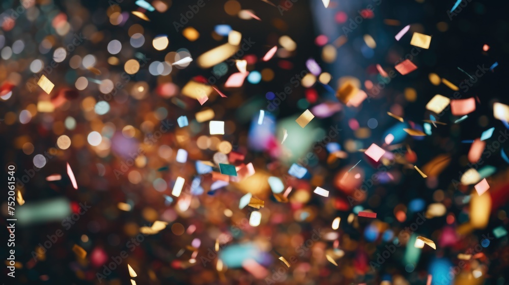 Poster a festive image of confetti falling from the sky, perfect for party invitations or event promotions
