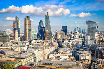 Fototapeta na wymiar Aerial view to City of London from St Paul cathedral.