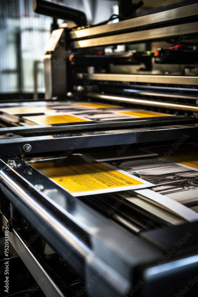Poster A machine with a stack of papers on it, suitable for business and office concepts