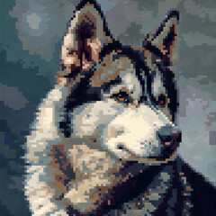 Husky Dog Pixel Art Animal Portrait