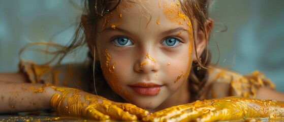Stunning little girl with painted hands