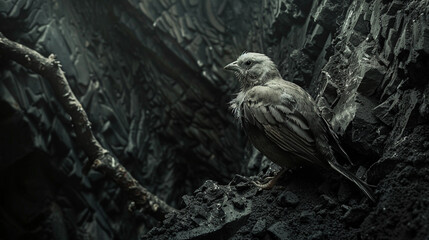 In the depths of a coal mine, a nervous canary, its feathers trembling with trepidation, perches watchfully, a sentinel of caution amidst the shadows and peril