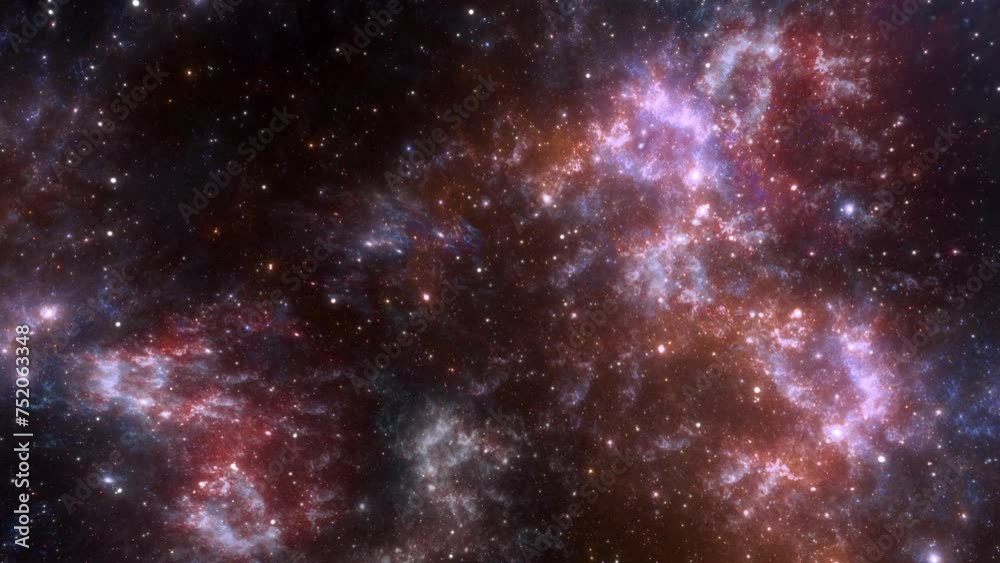 Wall mural looped repeating animation. a flight through the galaxy. cluster of stars, traveling through space, 
