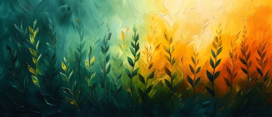 Fototapeta na wymiar Abstract art. Plants, flowers, golden grain. Freehand. Oil on canvas. Brush the paint. Modern art. Abstract landscape, forest, wallpaper, posters, cards, murals, carpet, hangings, prints, drawing on