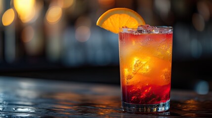 Mexican Tequila Sunrise with a blend of tequila at restaurant  - obrazy, fototapety, plakaty