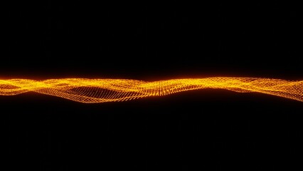 オレンジ色の光の粒子_デジタルの波_3DCGイラスト