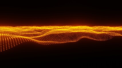 オレンジ色の光の粒子_デジタルの波_3DCGイラスト