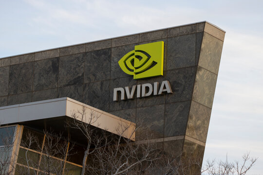 Santa Clara, CA, USA - Feb 21, 2024: NVIDIA logo is seen at its headquarters campus in Santa Clara, California. The intense surge in NVIDIA's share price has solidified the AI chipmaker's dominance.