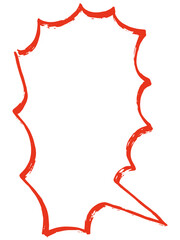 筆で描いたような手描きの右向きしっぽ付き爆発吹き出し（赤）