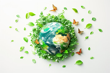 World environment and Earth Day concept withl globe and eco friendly enviroment on white background.