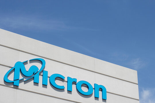 San Jose, CA, USA - Apr 29, 2022: Micron sign is seen at the north San Jose campus of Micron Technology, Inc., an American producer of computer memory and computer data storage, in California.