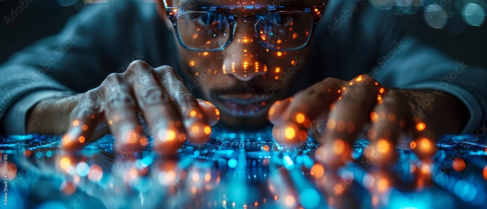Aufkleber Concept of the future of security and password control through fingerprints in an immersive technology future with cybernetic, business applications.