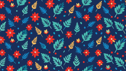 Seamless floral pattern with poinsettia flowers and leaves