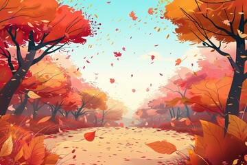 Beautiful autumn landscape with. Colorful foliage in the park. Falling leaves natural background