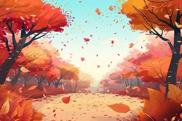 Photo sur Plexiglas Brique Beautiful autumn landscape with. Colorful foliage in the park. Falling leaves natural background