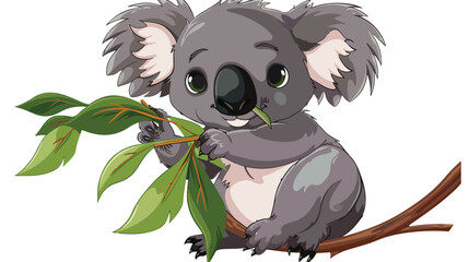 Cute koala biting leaf cartoon vector.