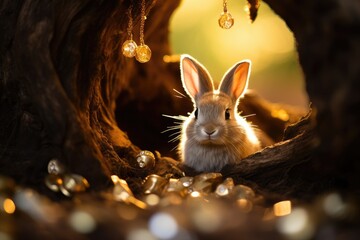 Bunny Burrow: Place jewelry near a cozy bunny burrow.